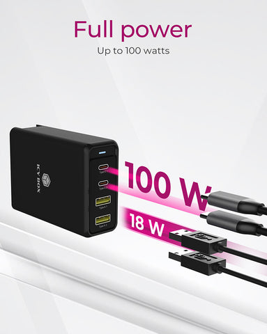 ICY BOX 4-port wall charger IB-PS104-PD with PD, USB-C&A, 100W black