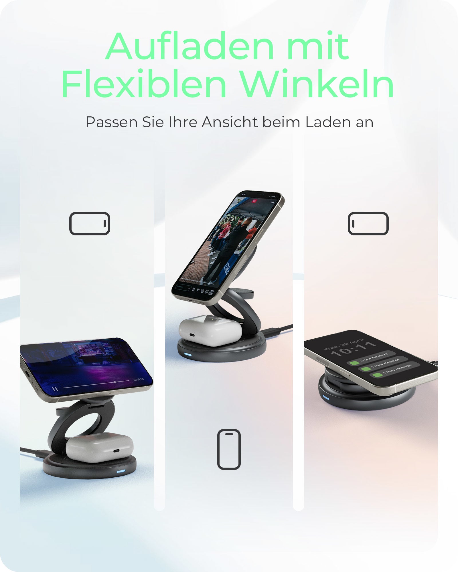 ICY BOX 3in1 Wireless Charging Stand IB-SH101-CH up to 15W, USB-C