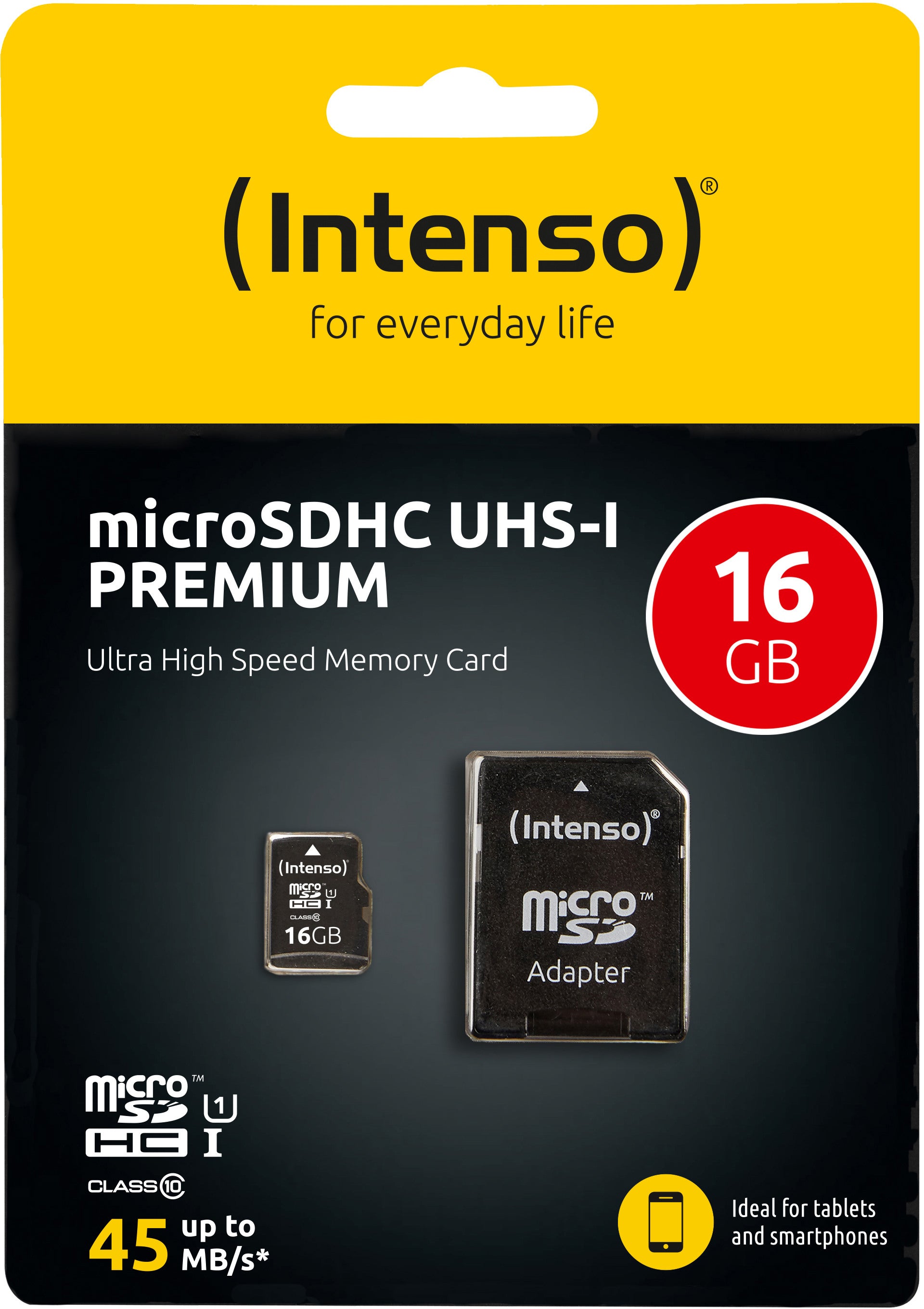 INTENSO Micro SDHC Card PREMIUM 16GB 3423470 with adapter, UHS-I