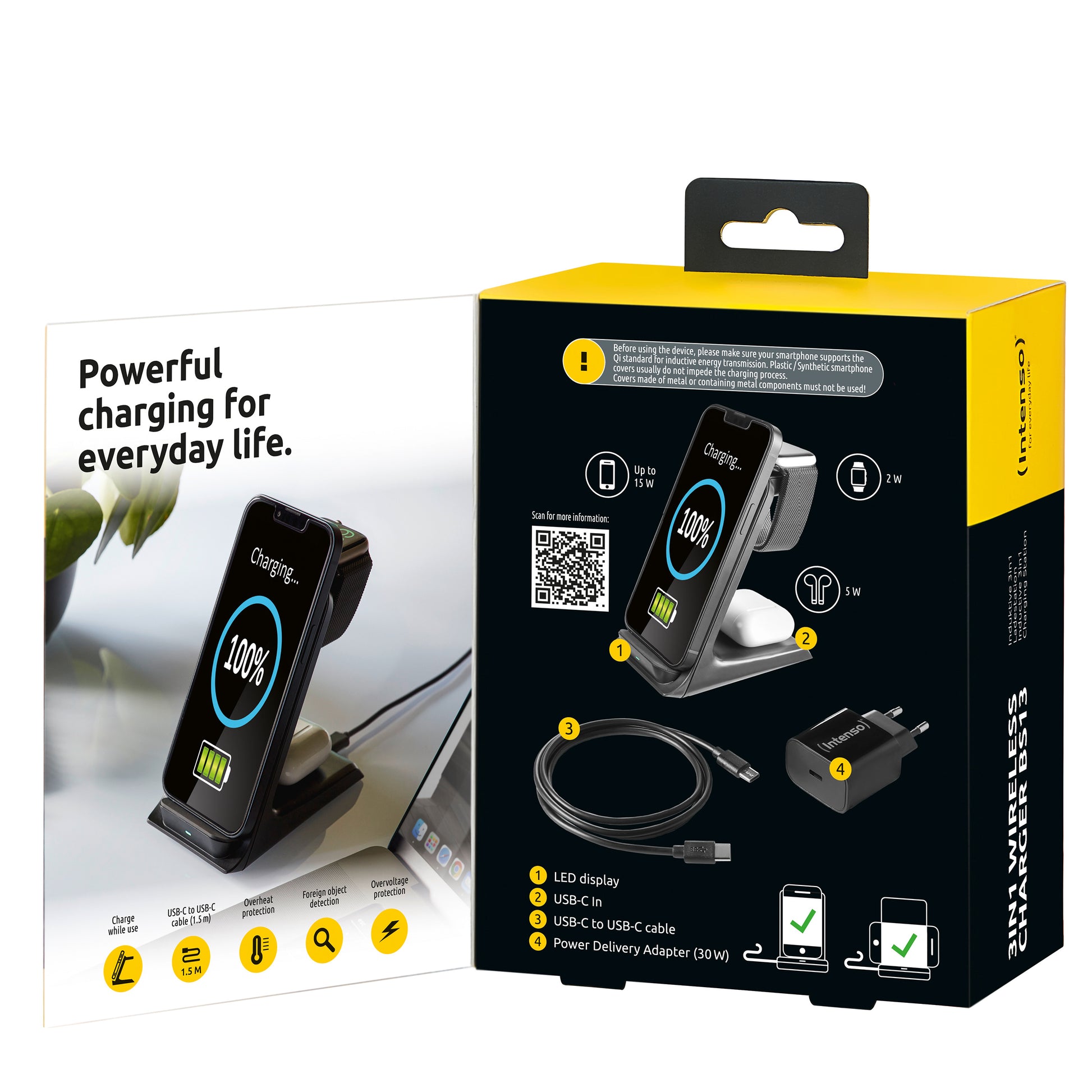 INTENSO Wireless Charging Stand BS13 7410621 Qi-certified, 3 in 1 black