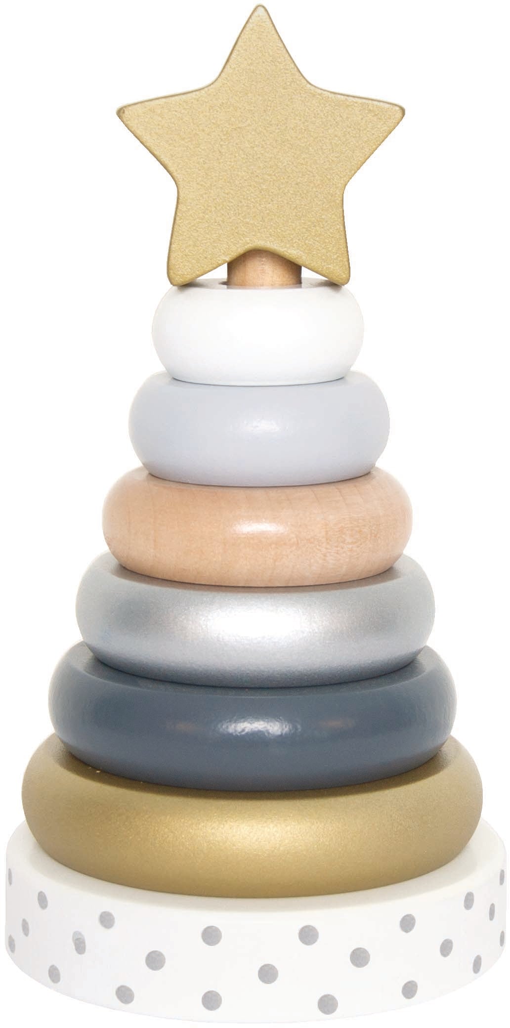 JABADABADO Stapelturm Ringe Baby W7157 grau, gold 11x19x10cm