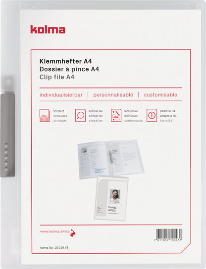 KOLMA Klemmhefter Tender A4 10.016.00 transparent, 2-teilig