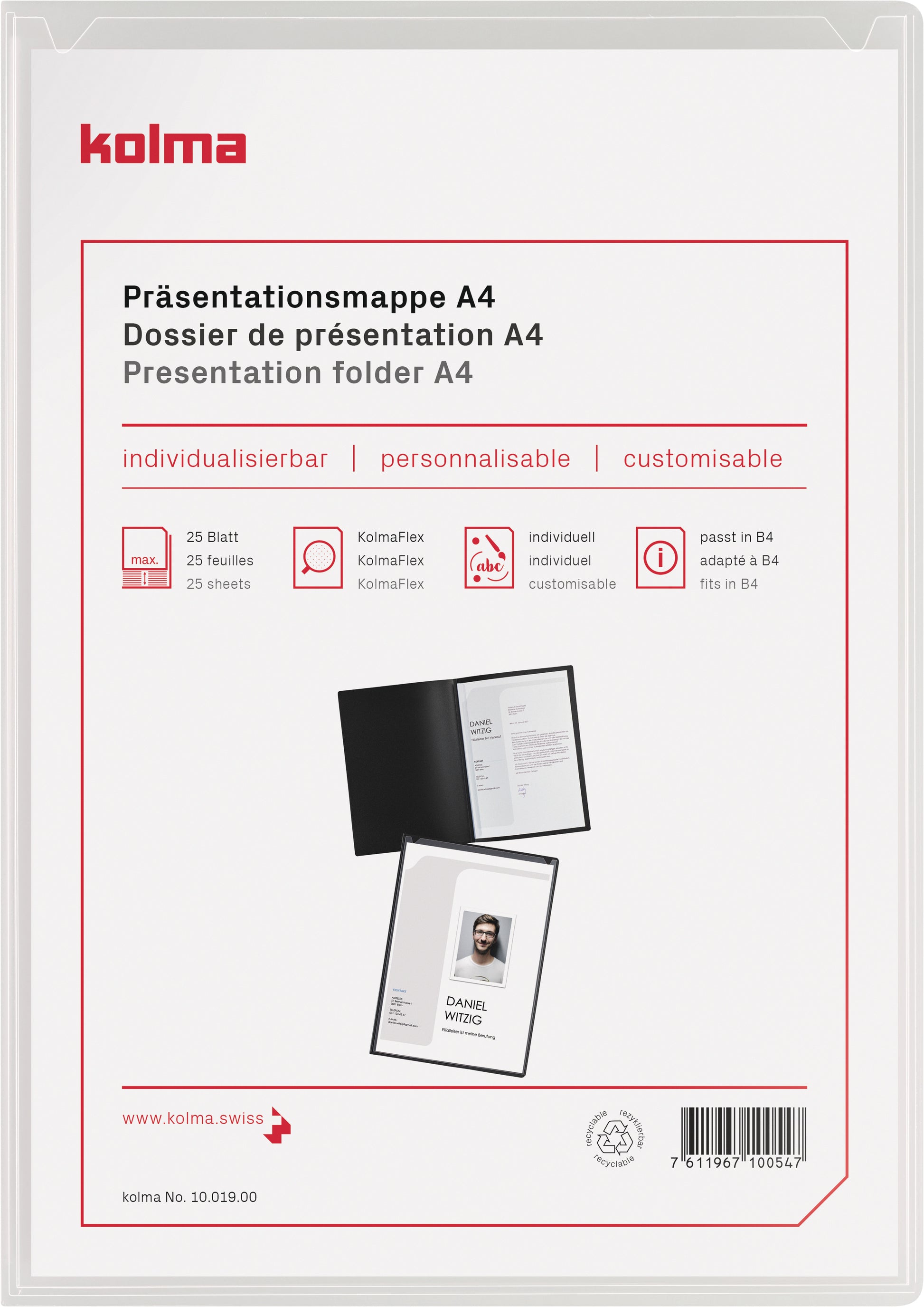 KOLMA Klemmhefter Tender A4 10.019.00 transp.,2-teilig,Klemmsch.