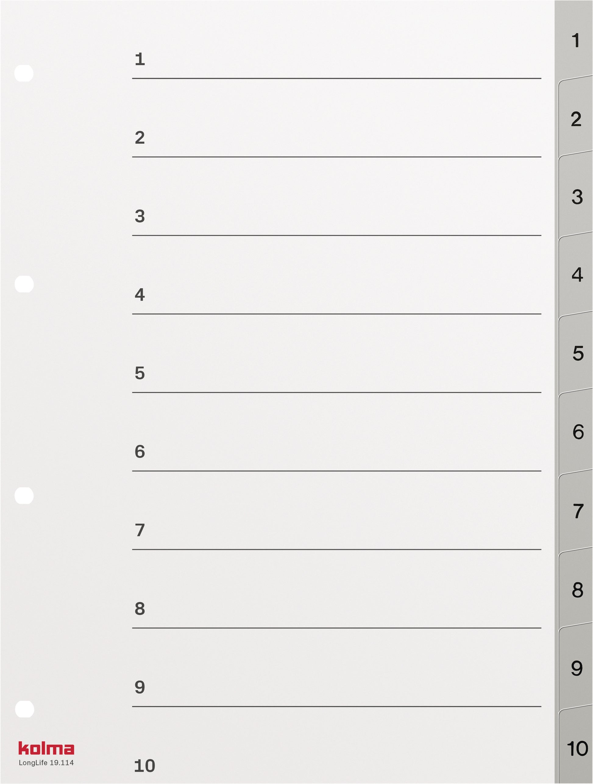 KOLMA Register LongLife A4 19.114.03 grau 1-10