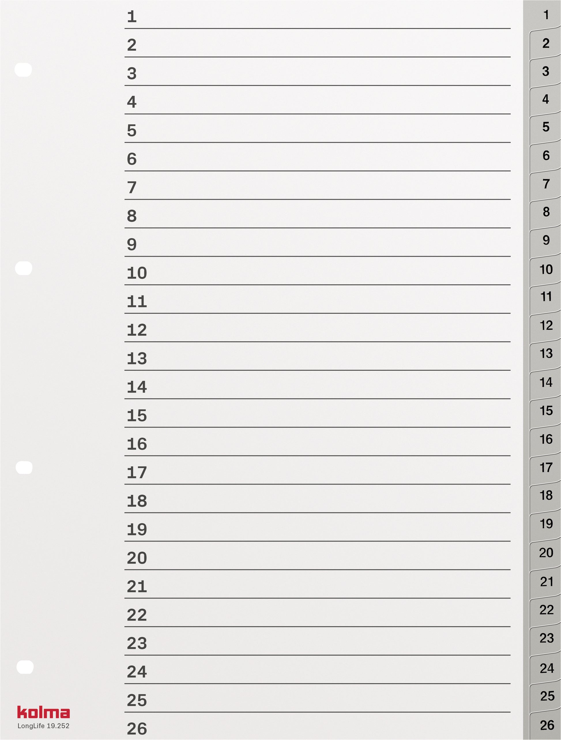 KOLMA Register LongLife A4 19.252.03 grau 1-52