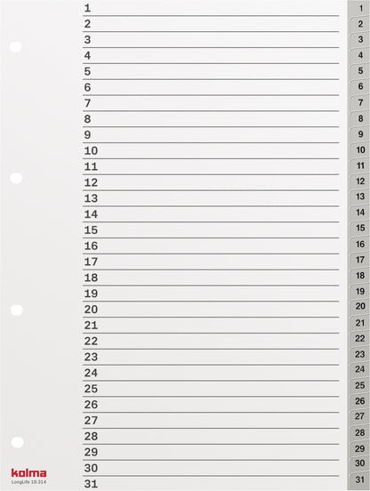 KOLMA Register LongLife A4 19.314.03 grau 1-31