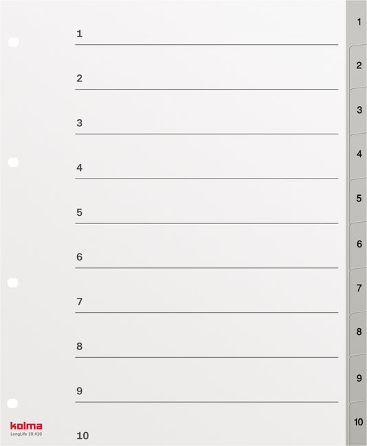 KOLMA Register LongLife A4+ 19.410.03 grau 1-10