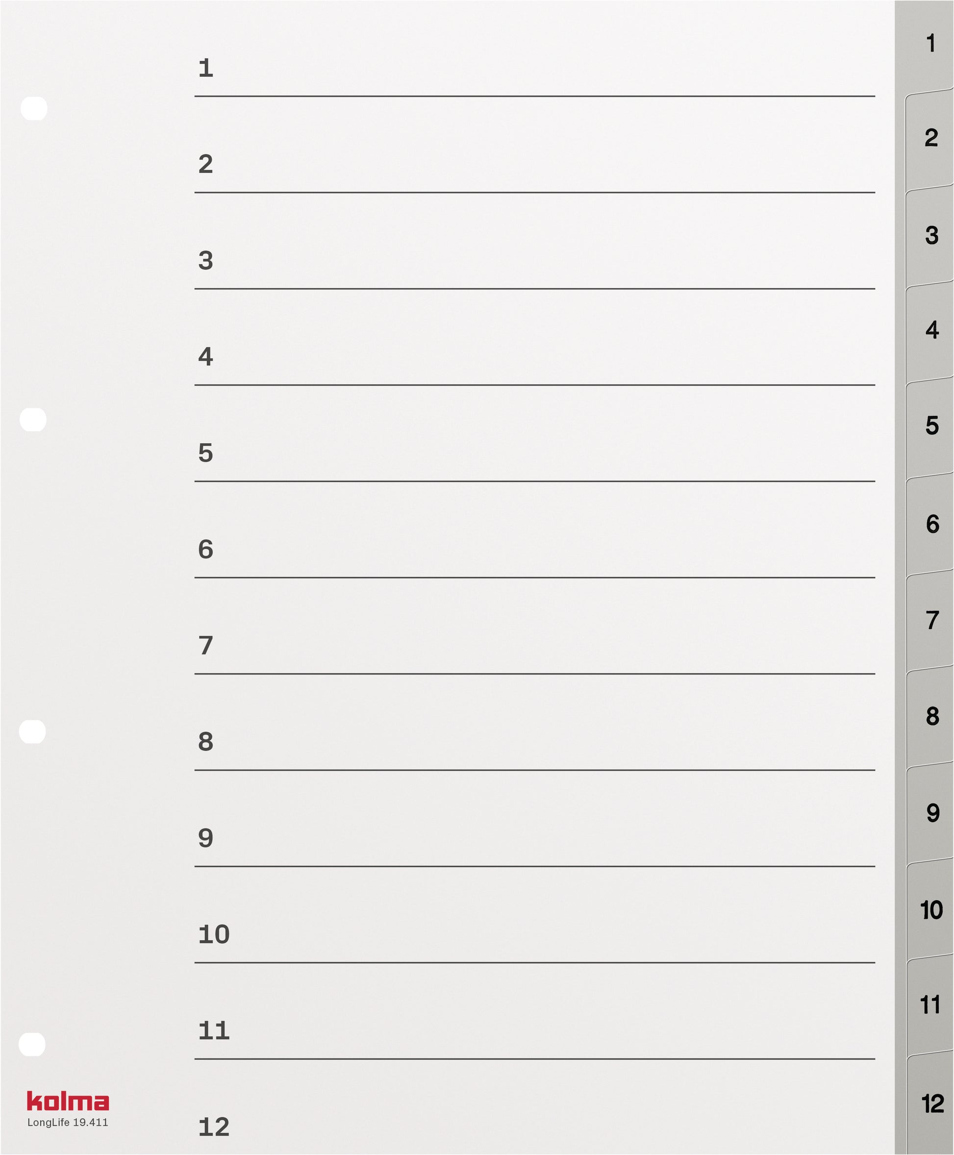 KOLMA Register LongLife A4+ 19.411.03 grau 1-12