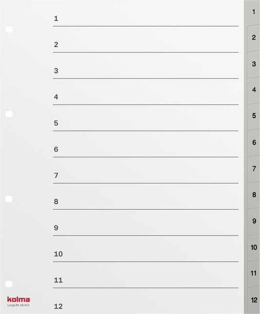 KOLMA Register LongLife A4+ 19.411.03 grau 1-12