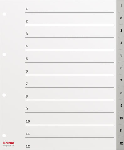 KOLMA Register LongLife A4+ 19.411.03 grau 1-12