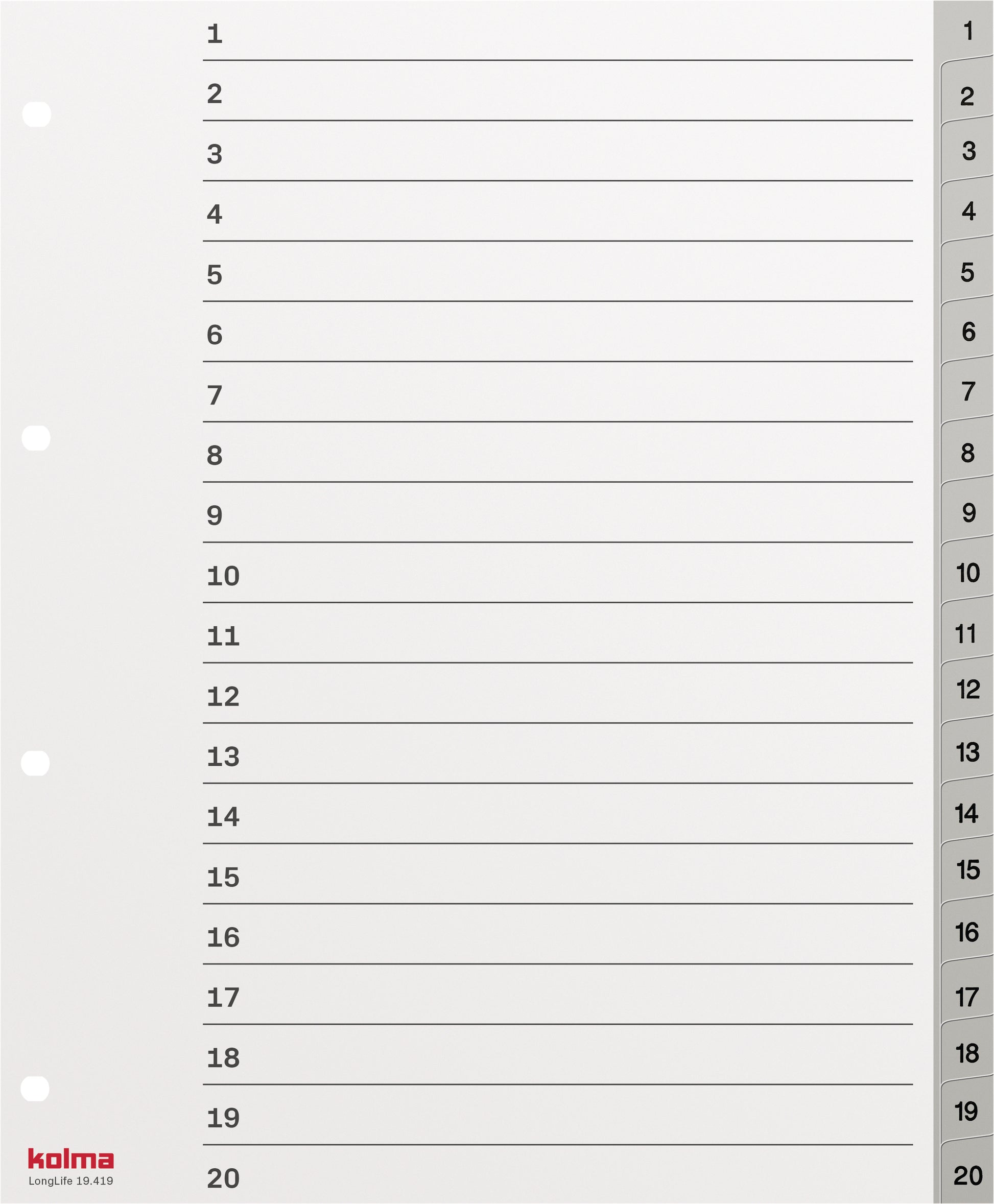 KOLMA Register LongLife A4+ 19.419.03 grau 1-20