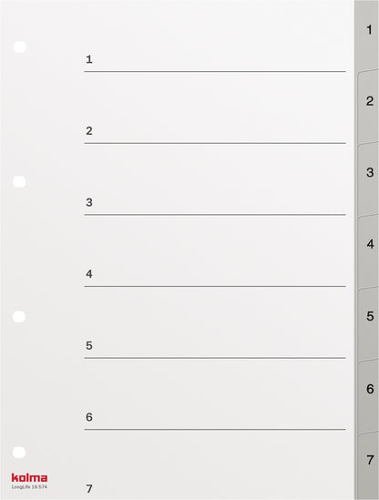 KOLMA Register LongLife A4 19.574.03 grau 1-7