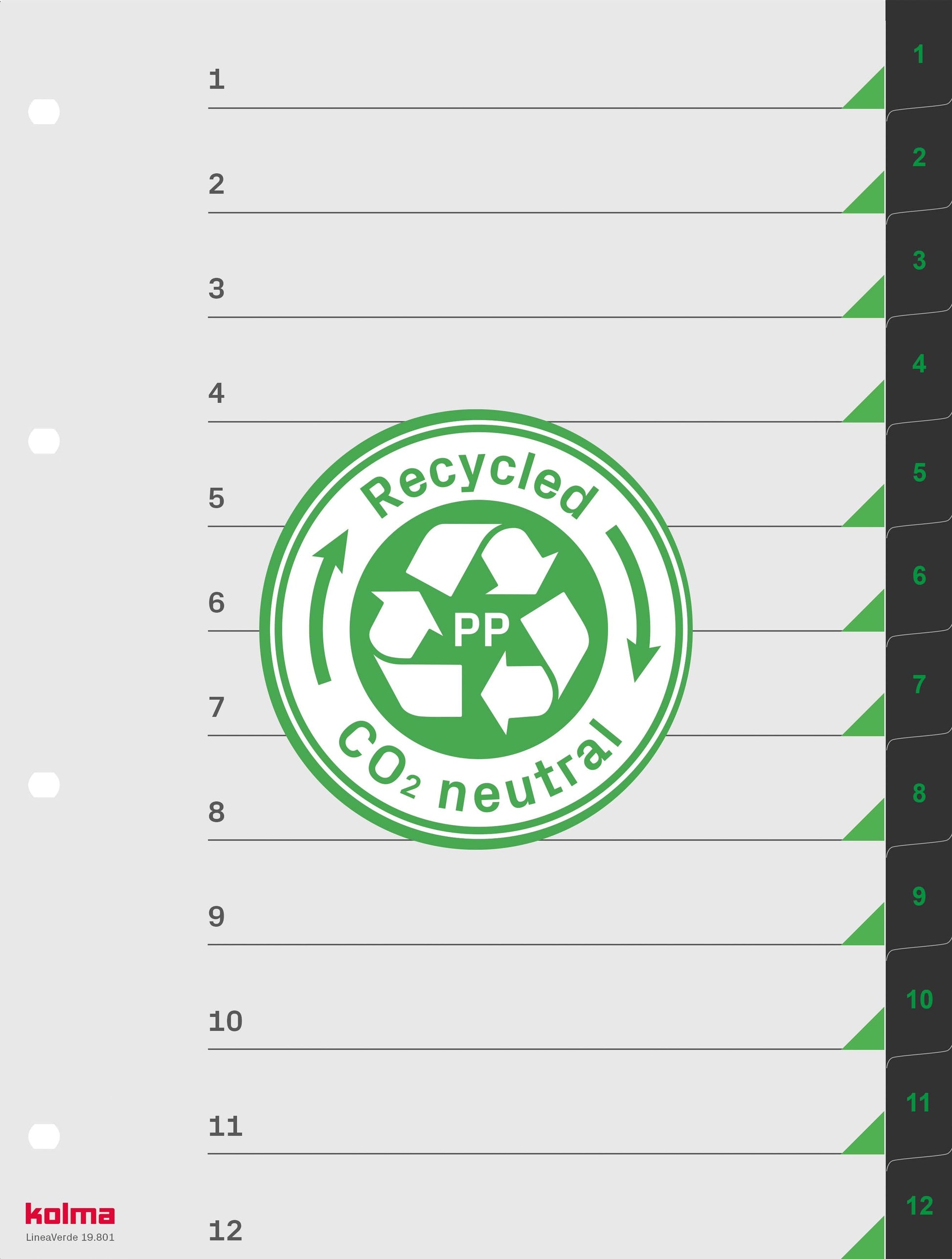 KOLMA Register LineaVerde A4 19.801.06 schwarz 1-12