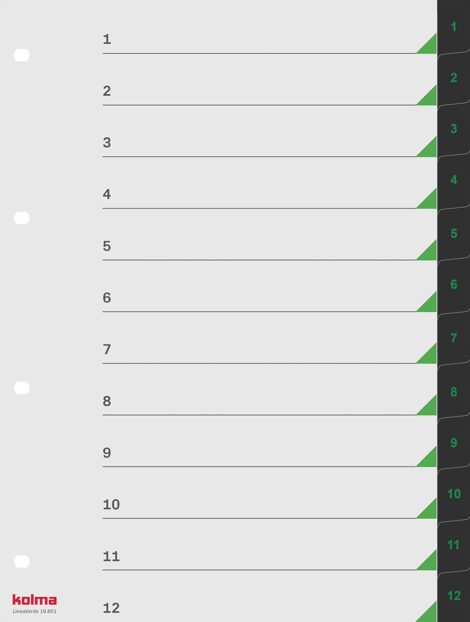 KOLMA Register LineaVerde A4 19.801.06 schwarz 1-12