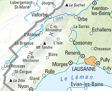KÜMMERLY+FREY Wanderkarte 325902215 Lausanne-Vallée Joux 1:60'000