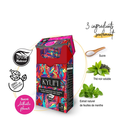 KYUFI – Autentisk Instant Mynte Sort Te | 15 Stænger • Let Sødet • Traditionel Berber Opskrift 🍃🖤