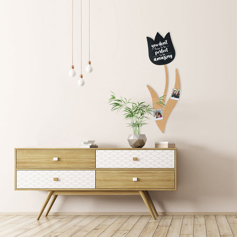 Securit® Wandkreidetafel & Kork Silhouette Tulpe, 29x83cm