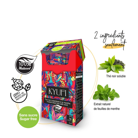 KYUFI – Sukkerfri Instant Mint Sort Te | 15 Stænger • Berber-inspireret • Daglig Metabolisme Støtte 🍃