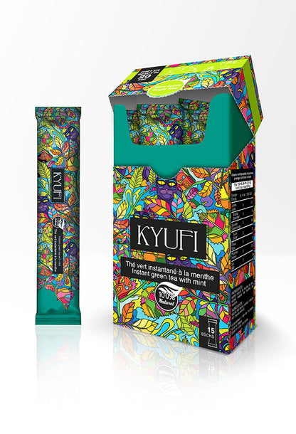 KYUFI – Sukkerfri Instant Grøn Mynte Te | 15 Stænger • Marokkansk-Inspireret • 100% Naturlig 🍃