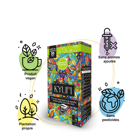 KYUFI – Sukkerfri Instant Grøn Mynte Te | 15 Stænger • Marokkansk-Inspireret • 100% Naturlig 🍃