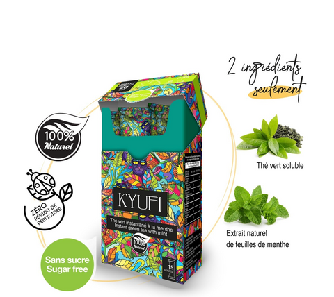 KYUFI – Sukkerfri Instant Grøn Mynte Te | 15 Stænger • Marokkansk-Inspireret • 100% Naturlig 🍃