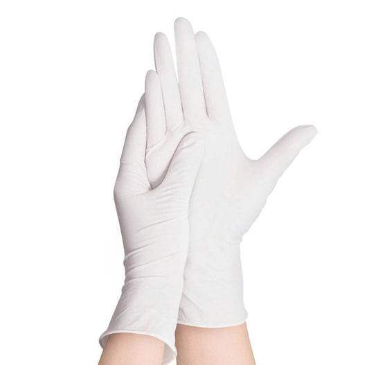 Luvas de exame de látex, sem pó, sensíveis, 100 unidades