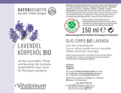 Bio Lavendel Kropolie Unterweger – certificeret Biokosmetik med Bio Lavendelolie til følsom & tør hud