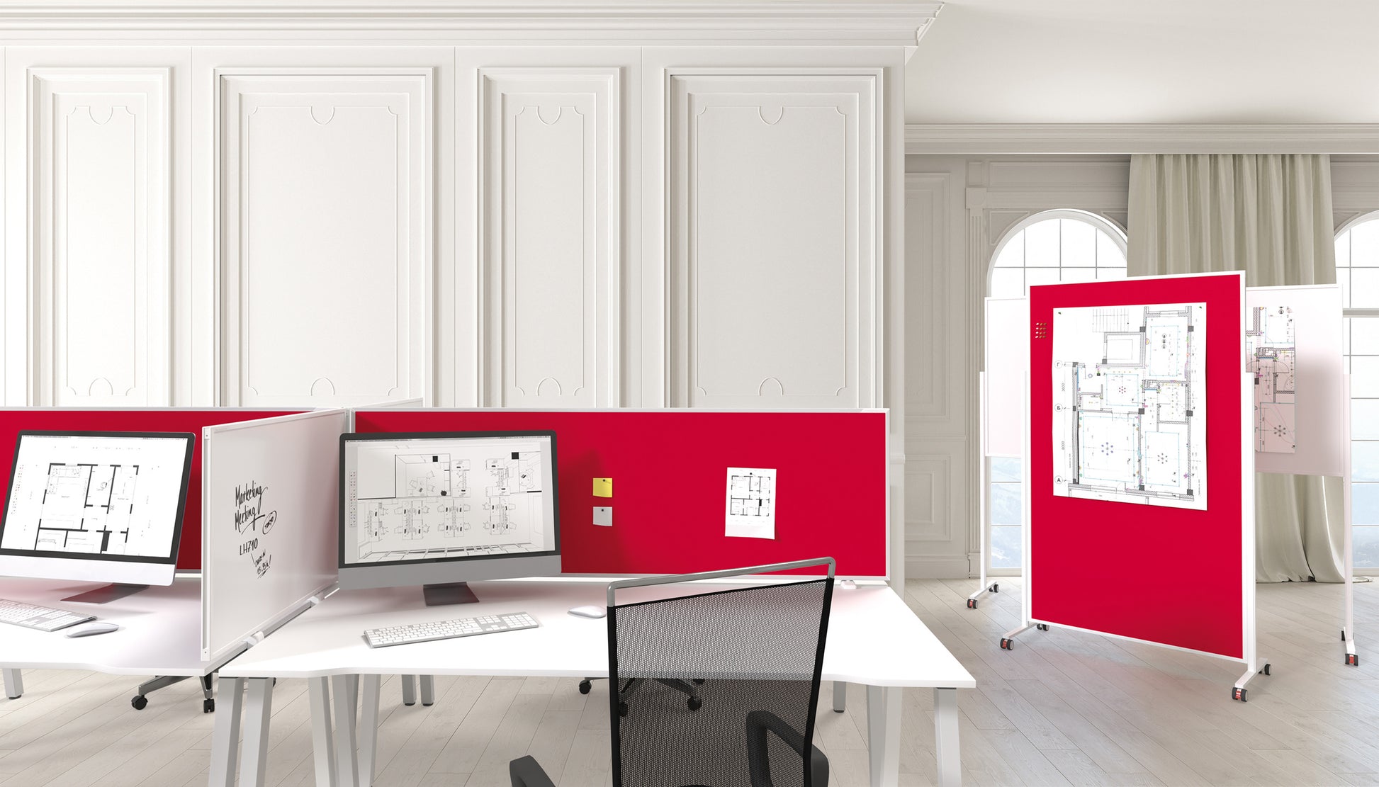 MAGNETOPLAN Tischtrennwand VarioPin 1116006 rot 1600x500mm