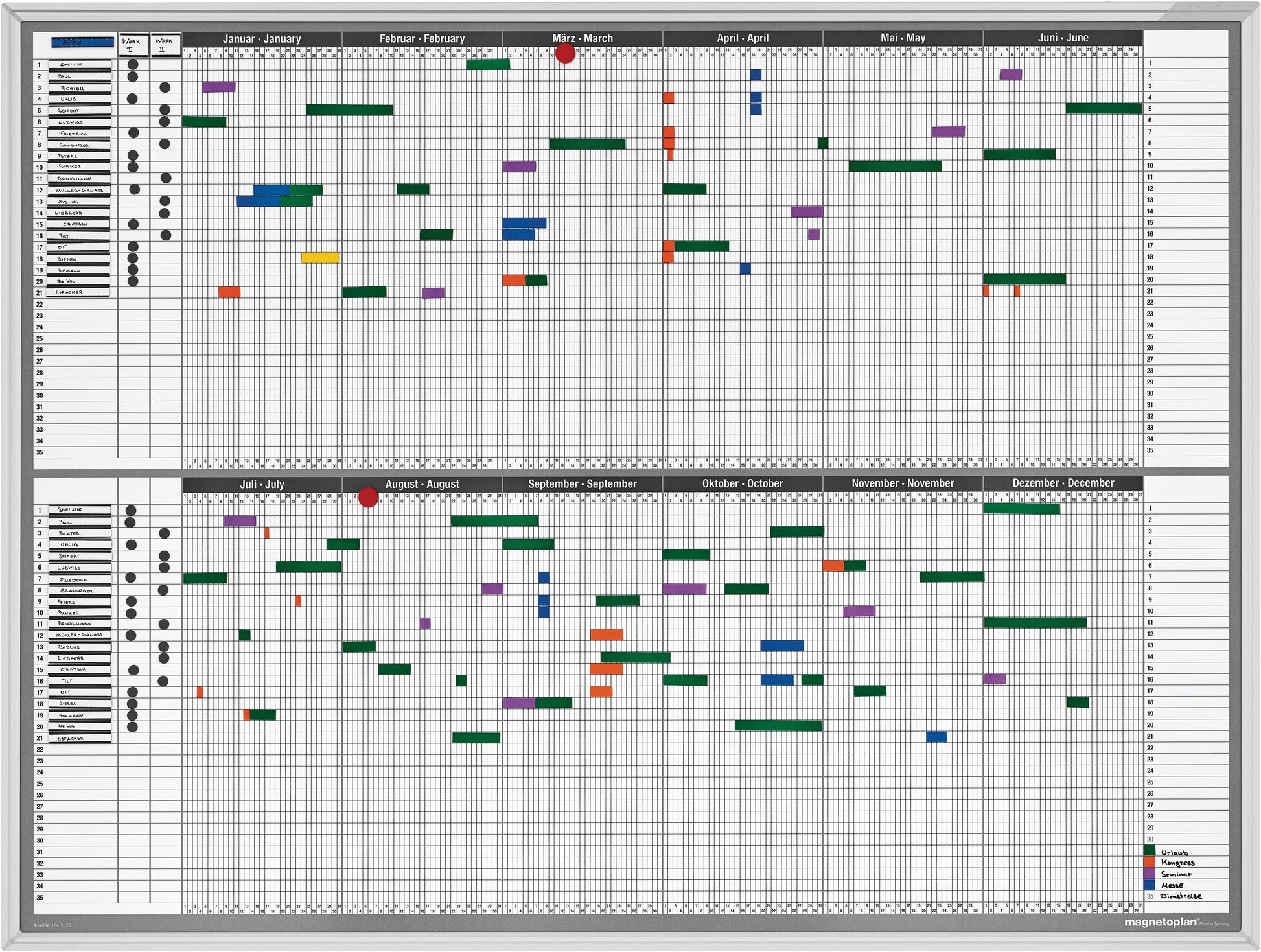MAGNETOPLAN Personal und Projektplaner 1241212S 12 Monate, 35 Pos. 1215x915mm