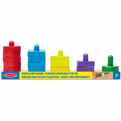 HOLZSPIELBRETT ZUM STAPELN UND SORTIEREN (FR-DE-EN-ES)