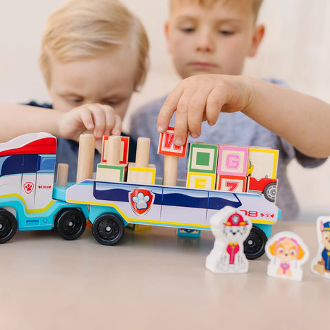 PAW PATROL CAMION BOIS BLOCS CHIFFRES ET LETTRES (FR-DE-EN-E