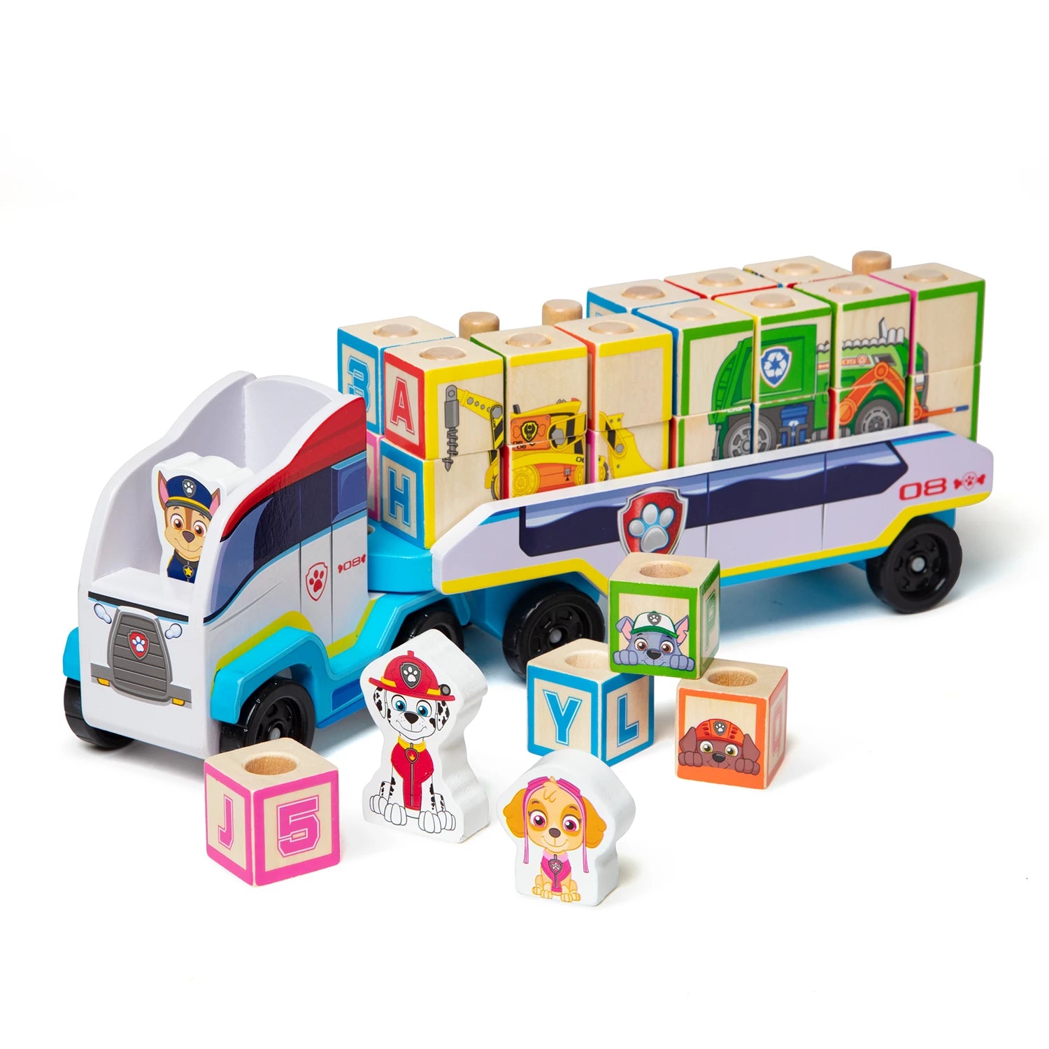 PAW PATROL CAMION BOIS BLOCS CHIFFRES ET LETTRES (FR-DE-EN-E