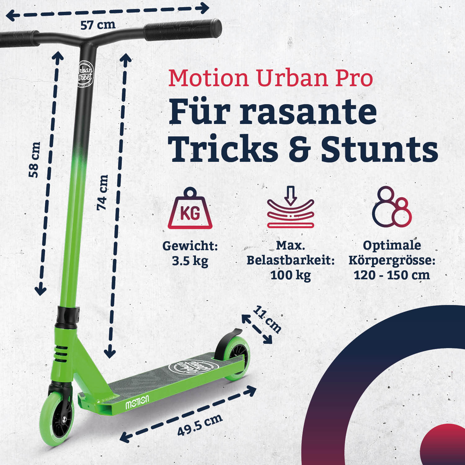 Motion Freestyle Scooter | Urban Pro | Schwarz-grün