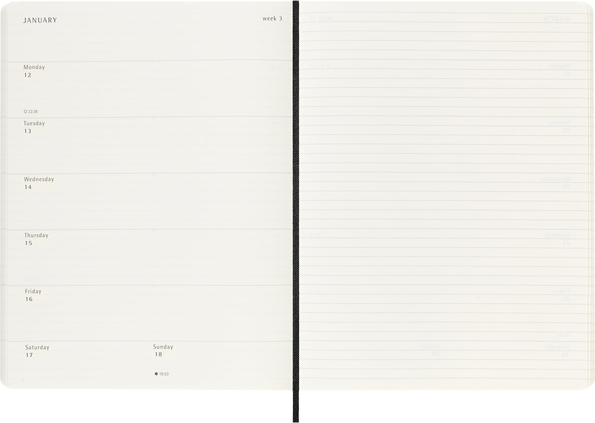 MOLESKINE Wochen-Notizkalender 25/26 8056999275495 18M liniert SC schwarz 19x25cm