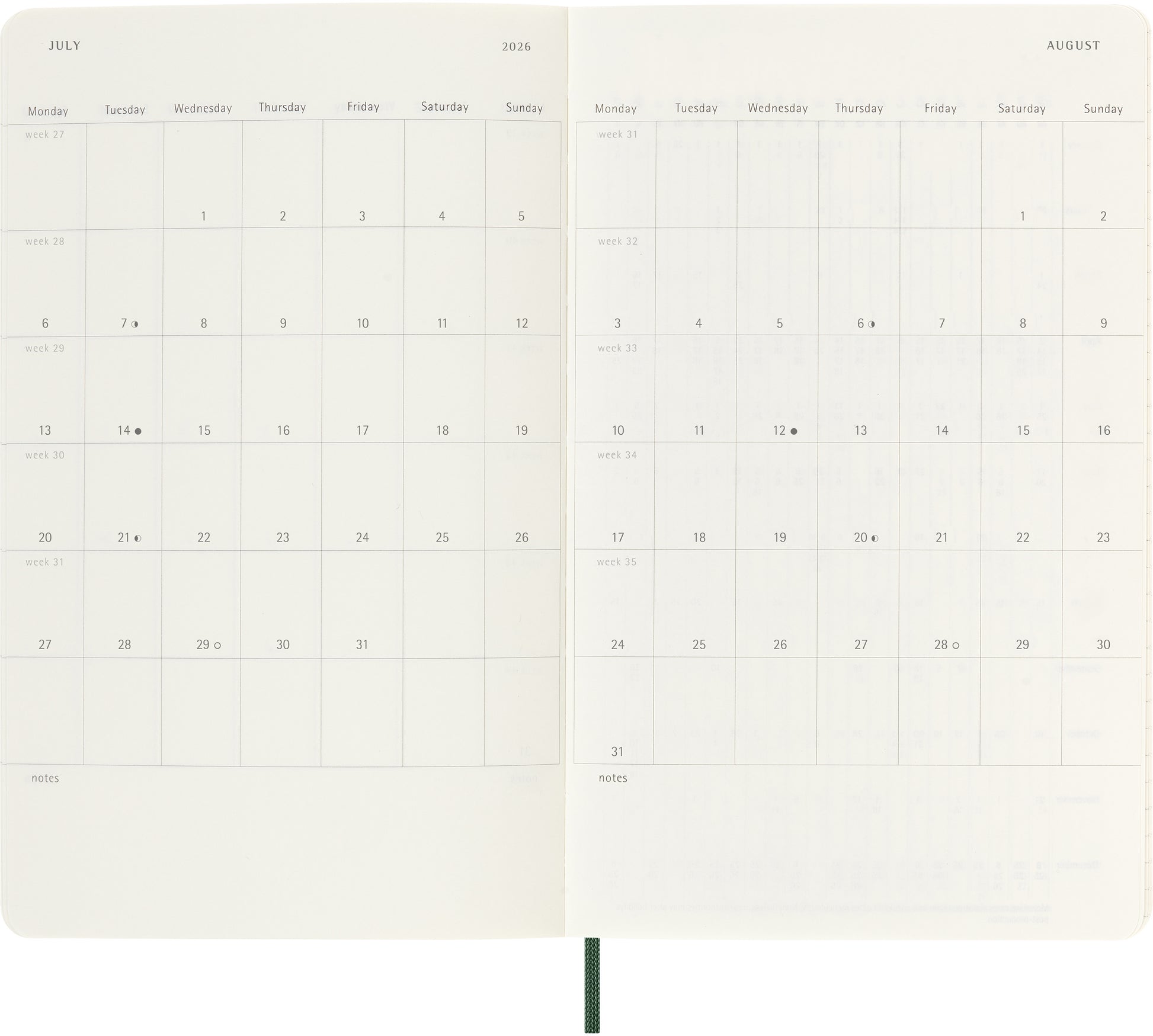 MOLESKINE Wochen-Notizkalender 25/26 8056999275600 18M liniert SC grün 13x21cm