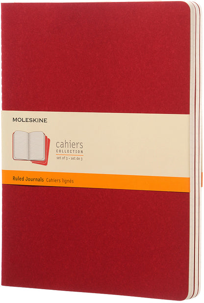 MOLESKINE Notizheft Cahier XL 25x19cm 931076 liniert, rot 3 Stück
