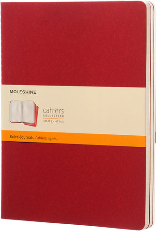 MOLESKINE Notizheft Cahier XL 25x19cm 931076 liniert, rot 3 Stück