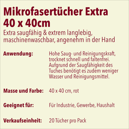 Mikrofasertücher Extra, 40 x 40 cm, vermelho, 20 unidades