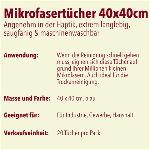 Mikrofasertücher, 40 x 40 cm, blå, 20 stykker