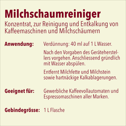 Milchschaumreiniger für Milchschaumgeräte, 1 Liter, pH-Wert <1