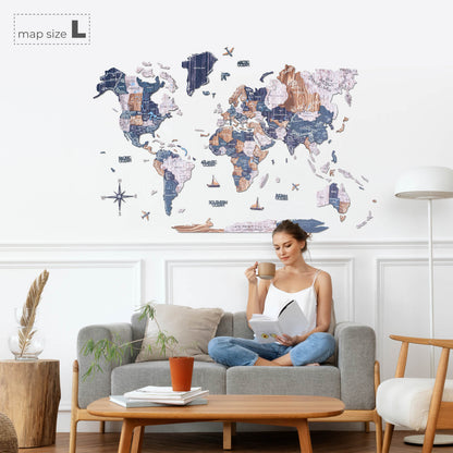 world map painted on wood