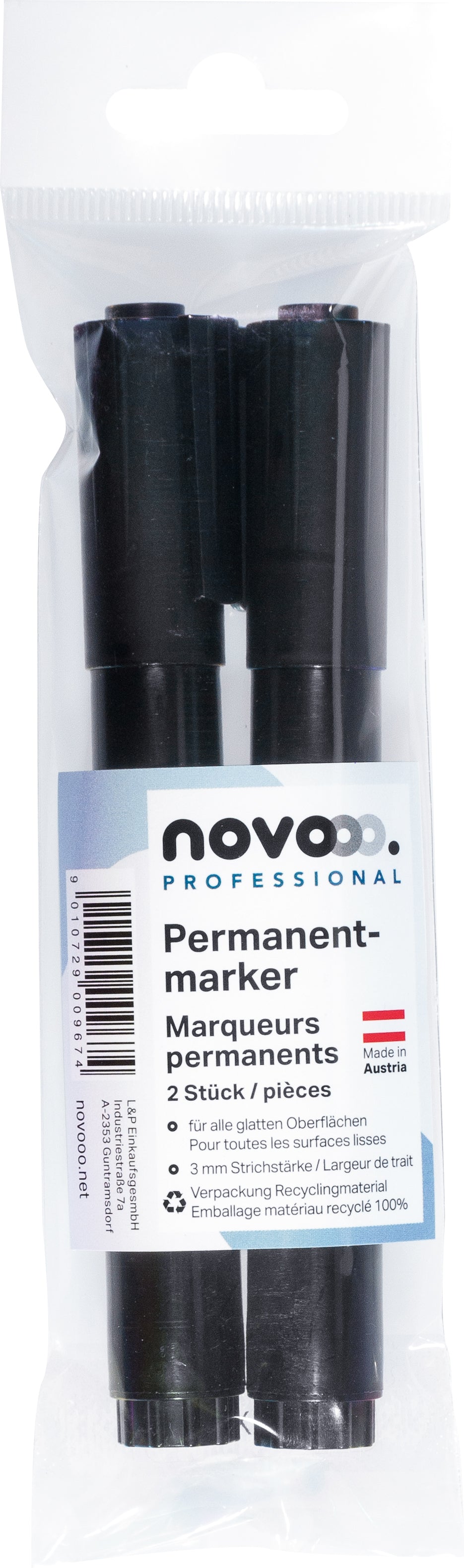 NOVOOO Permanent Marker Set 3mm 21120 schwarz 2 Stück