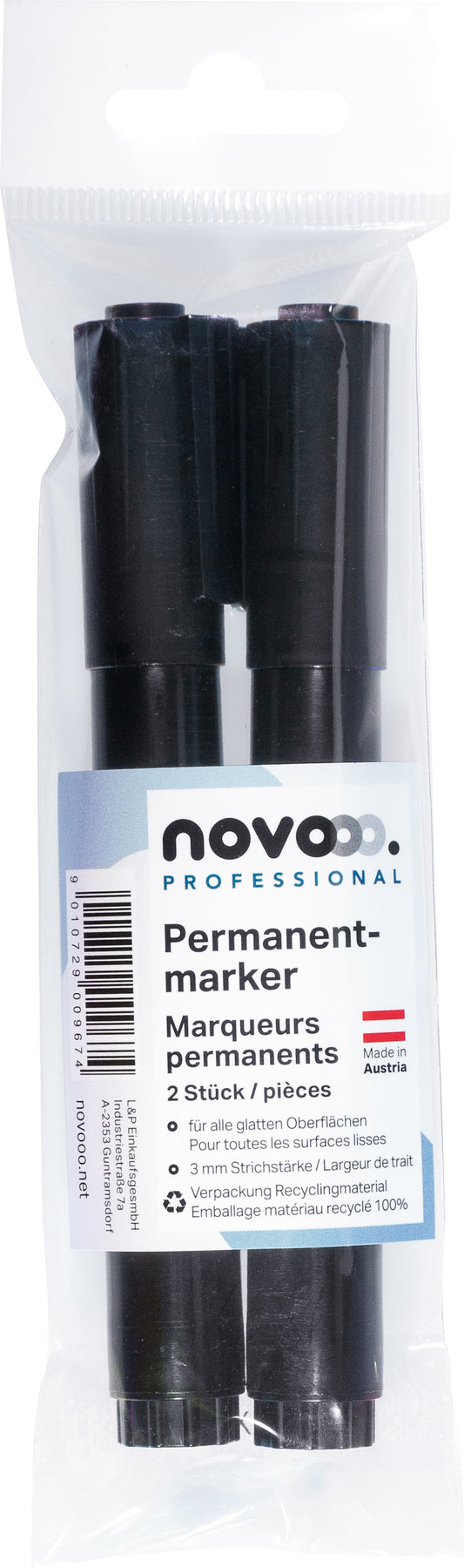 NOVOOO Permanent Marker Set 3mm 21120 schwarz 2 Stück
