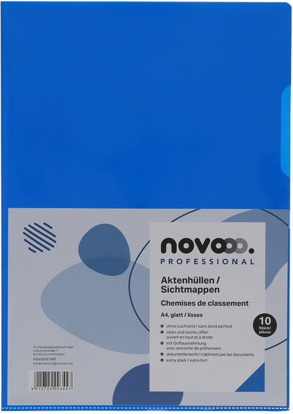NOVOOO Pro Sichtmappen 140my A4 400197666 blau glatt 10 Stück