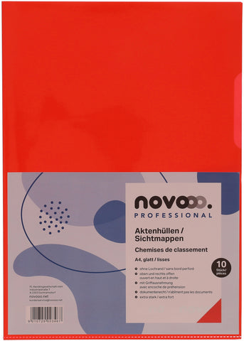 NOVOOO Pro Sichtmappen 140my A4 400197668 rot glatt 10 Stück