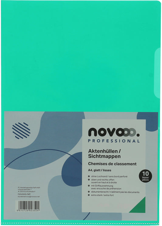 NOVOOO Pro Sichtmappen 140my A4 400197669 grün glatt 10 Stück
