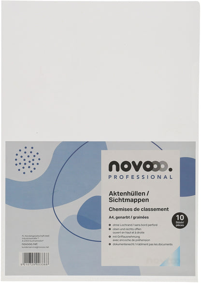 NOVOOO Pro Sichtmappen 120my A4 400197702 transparent genarbt 10 Stück
