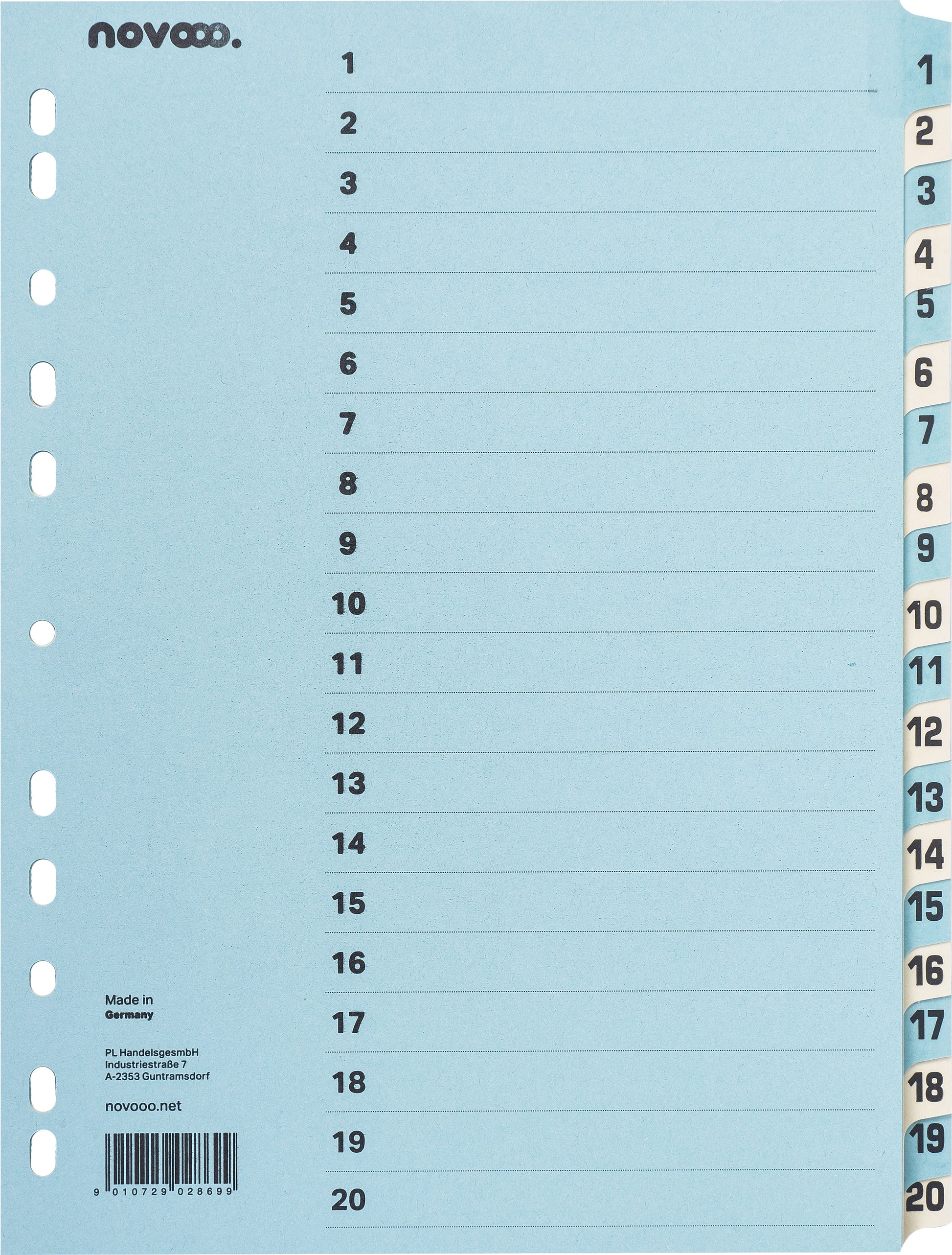 NOVOOO Kartonregister A4 40551 blau/beige 1-20