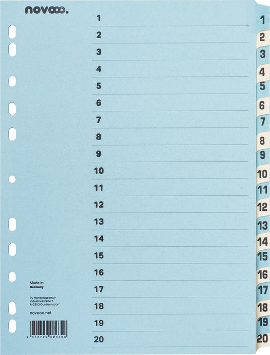 NOVOOO Kartonregister A4 40551 blau/beige 1-20