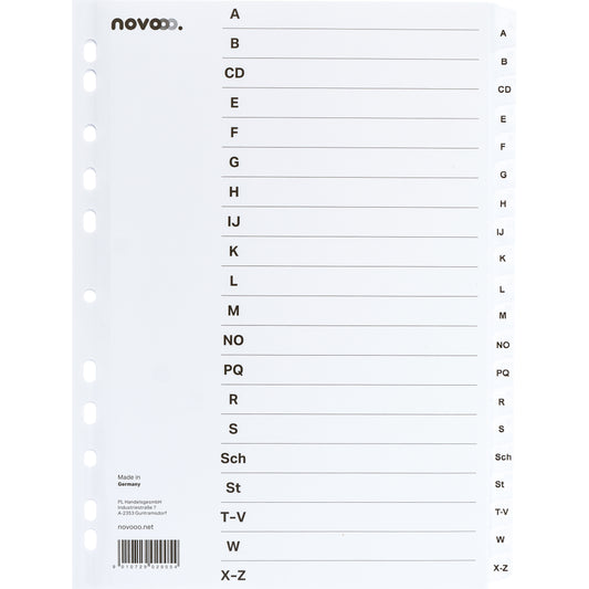 NOVOOO Kartonregister A4 40625 weiss A-Z 20-teilig